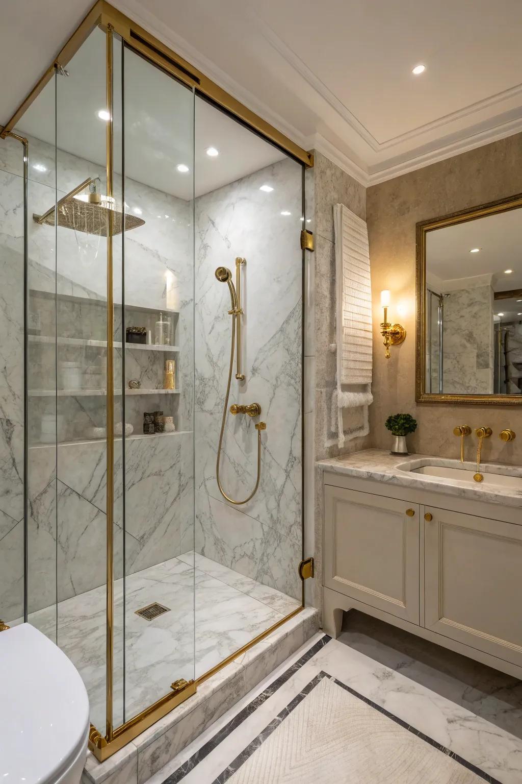 Marble and stone impart sophistication and texture to your shower.