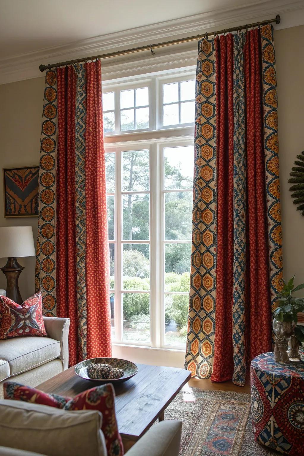 Create a striking impact with boldly patterned curtains.
