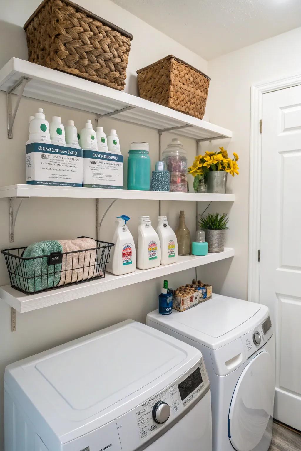 Shelves that appear to float combine both storage and style.