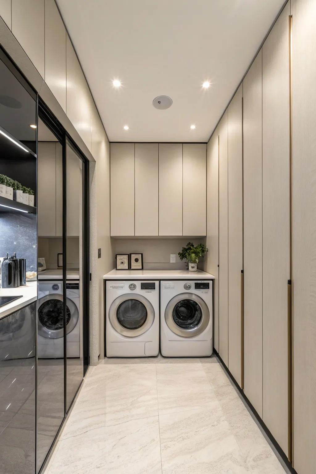 Structured doors seamlessly integrate your appliances into the storage units.