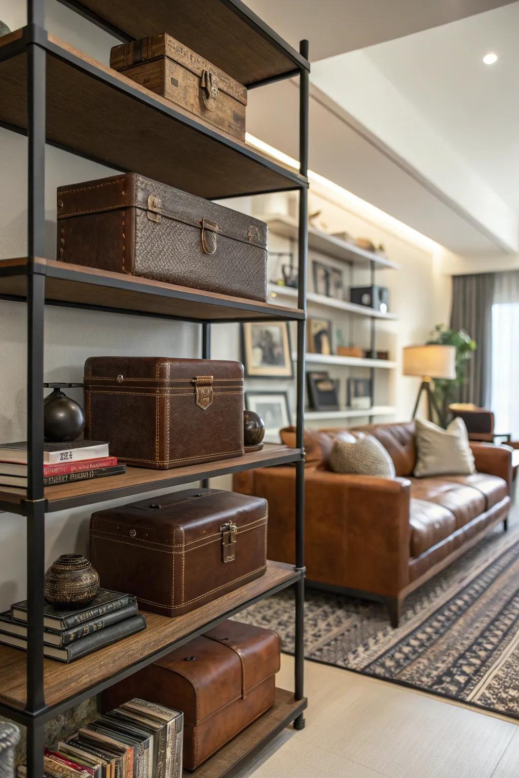 Opt for leather-dressed boxes for refined storage solutions.