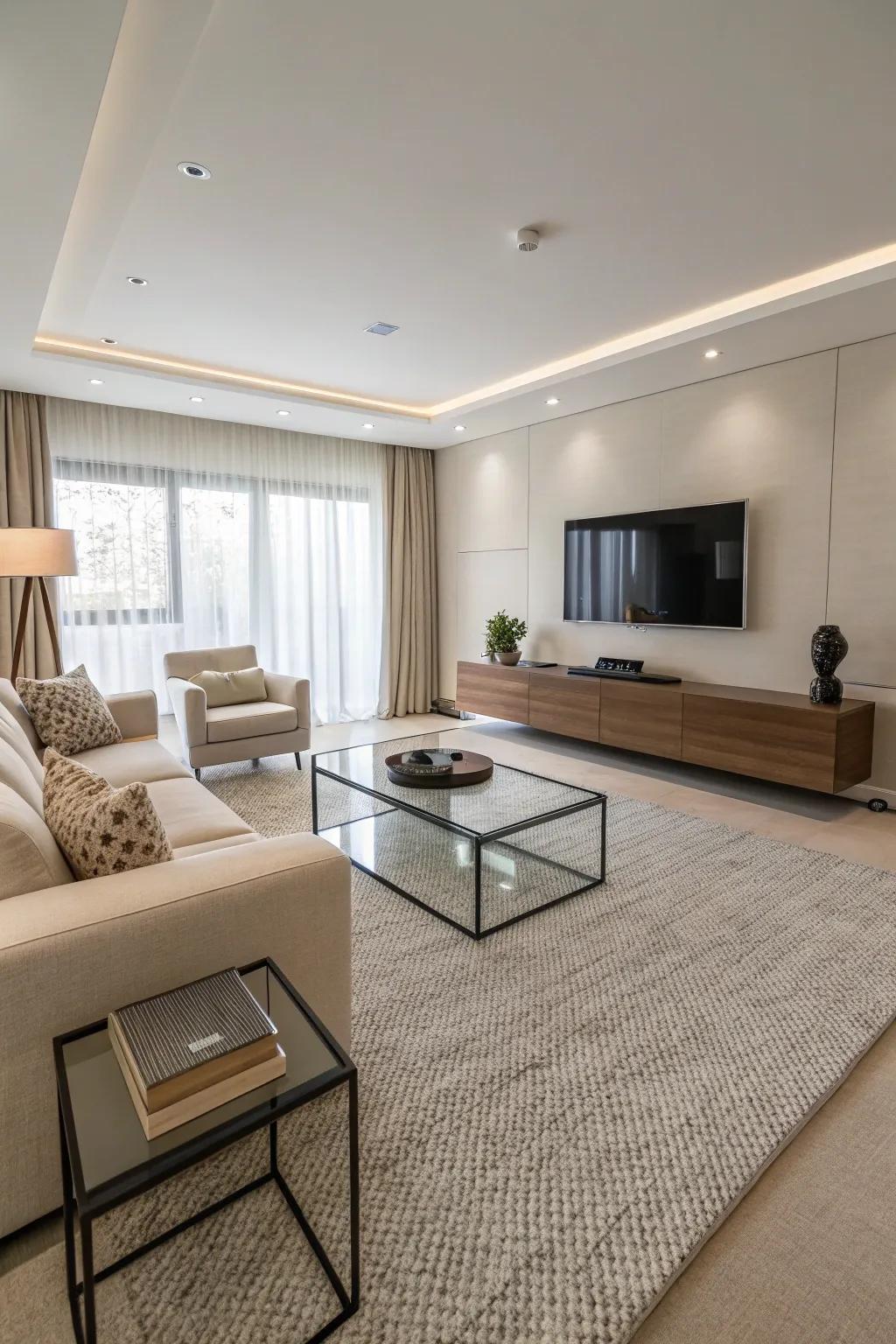 Contemporary simplicity is accentuated by uncluttered lines and subtle designs.