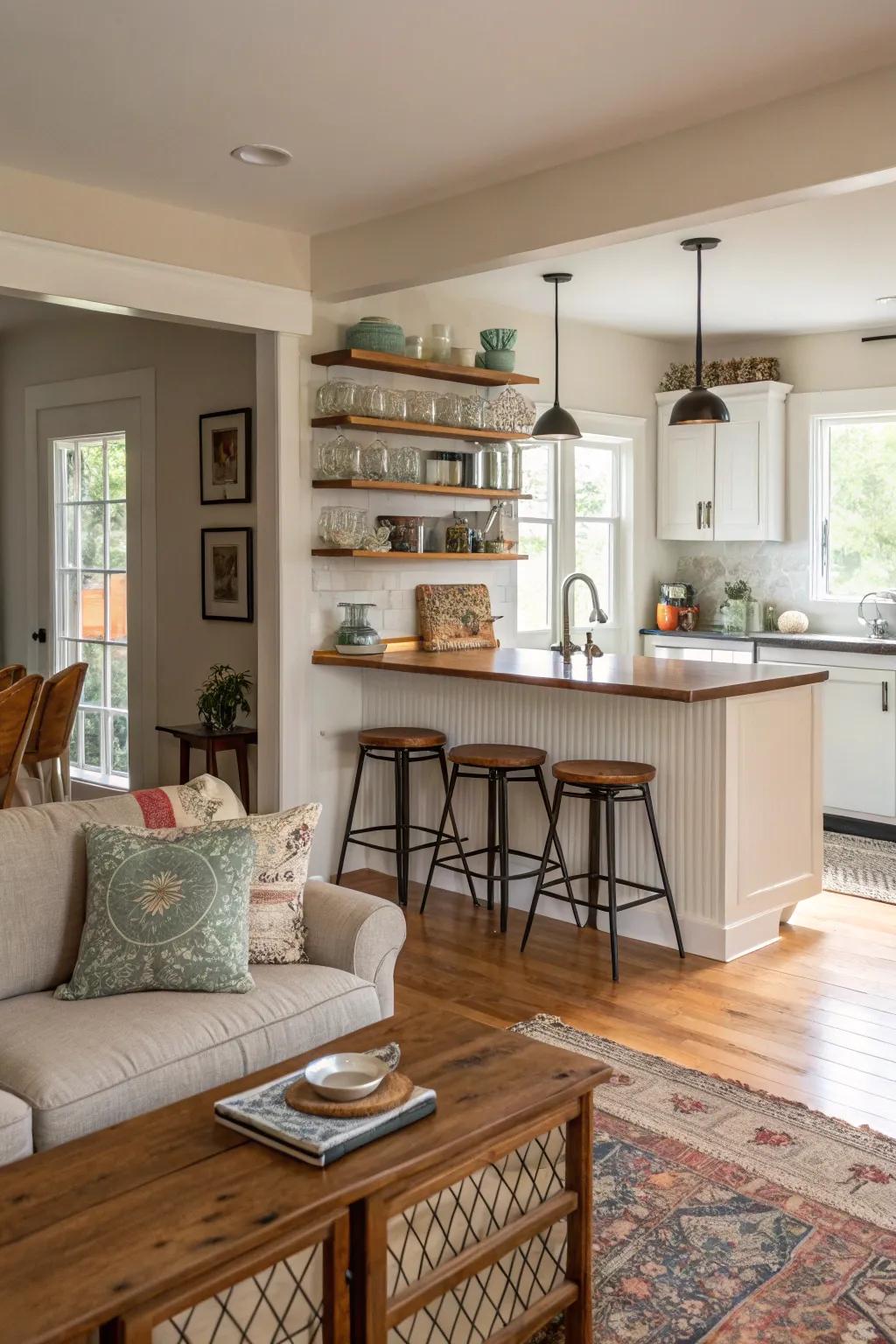 A multifunctional cooking space island boosts utility and aesthetic appeal.