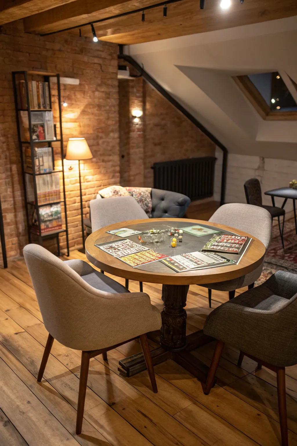 A board game corner is an attractive area for family events and enjoyable competitions.