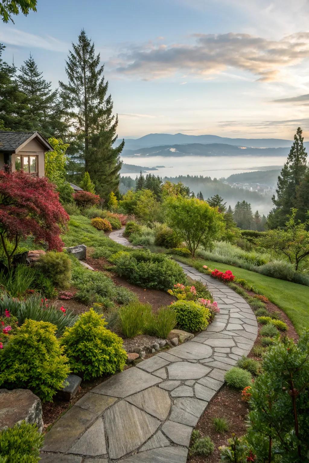 Stone walkways constitute a fashionable and useful addition.