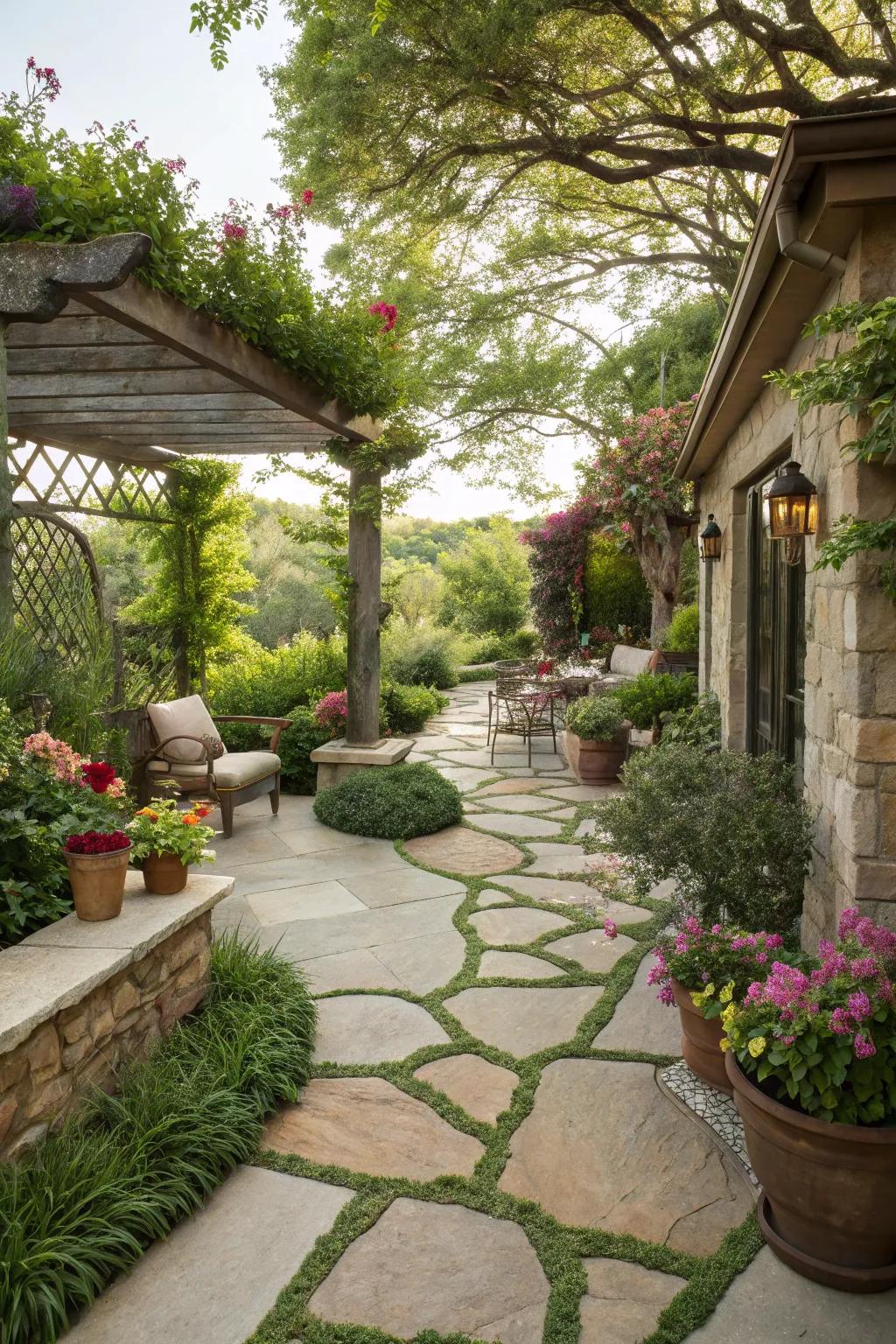 Solid landscape elements, like patios and walkways, elevate the visual and sensory qualities of your garden.