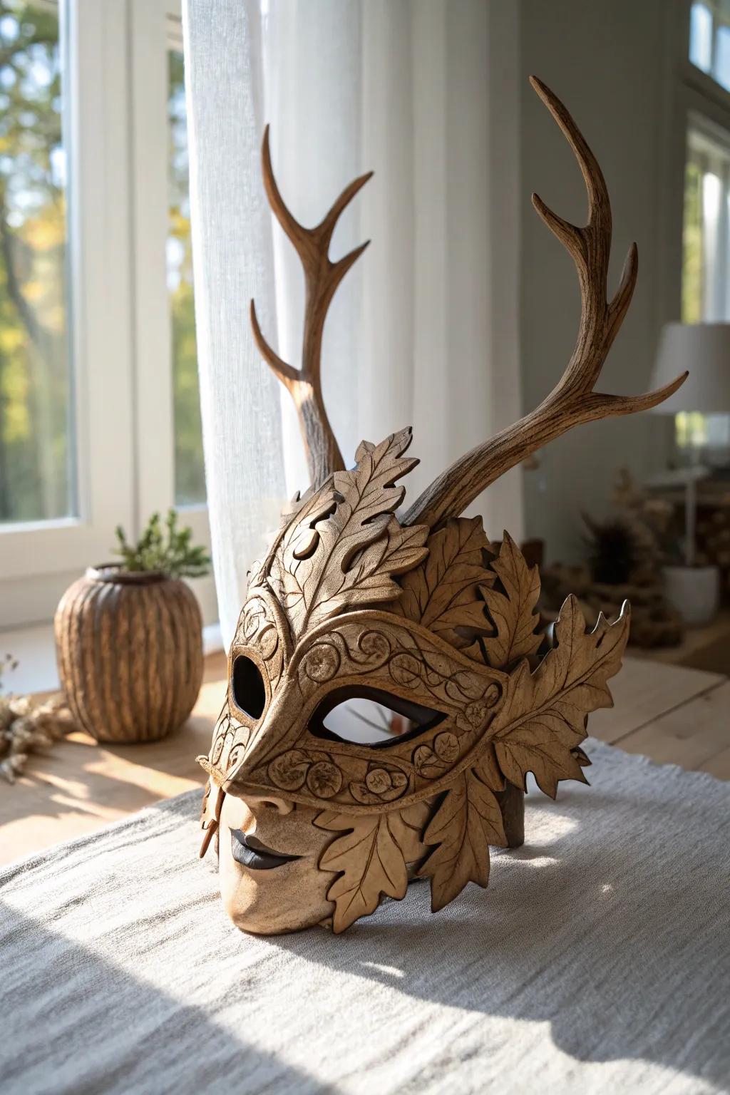 A nature-centric mask sculpture celebrating the wild.