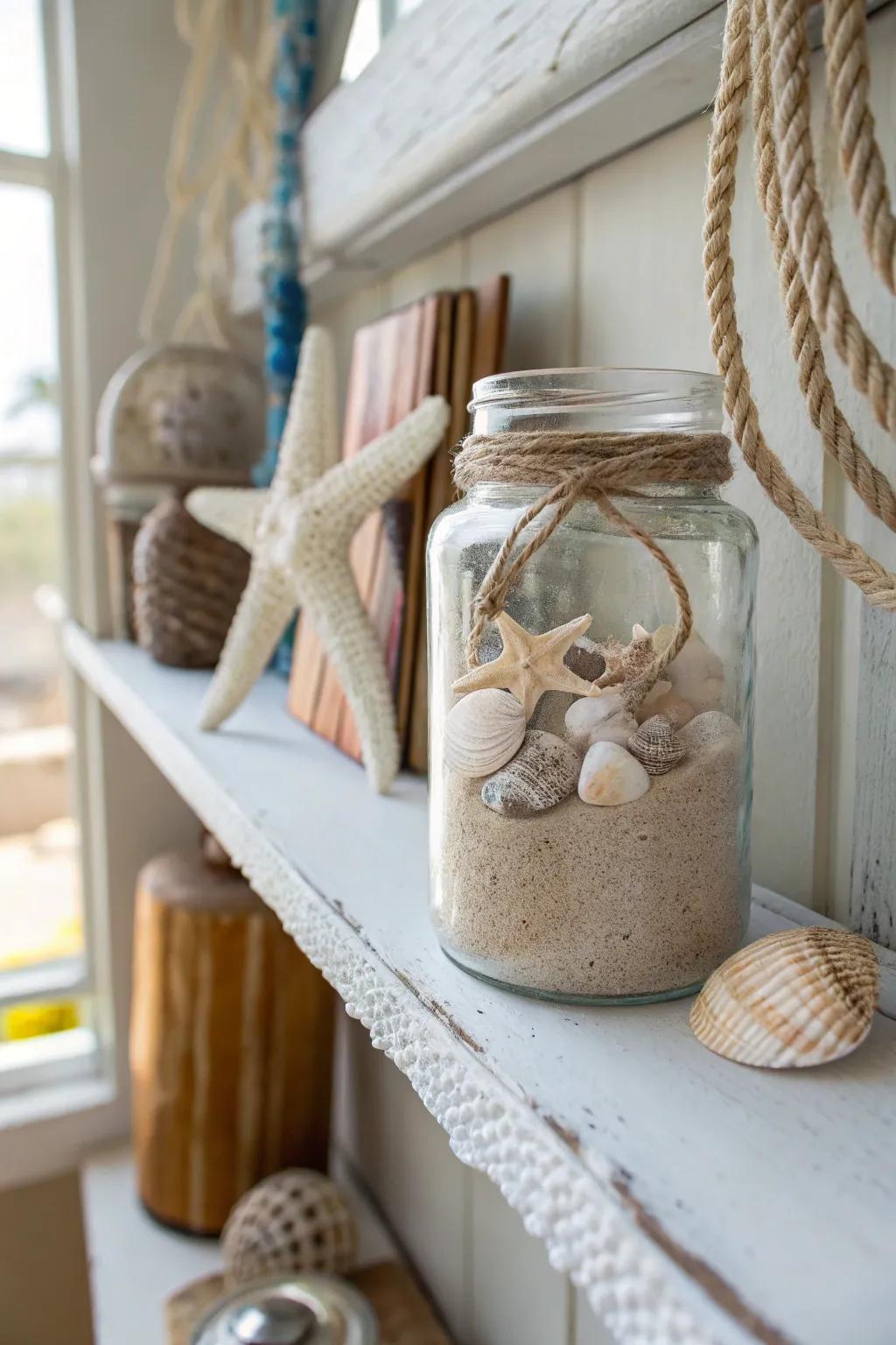 Transport the seaside inland with beach grain-laden repurposed jars.