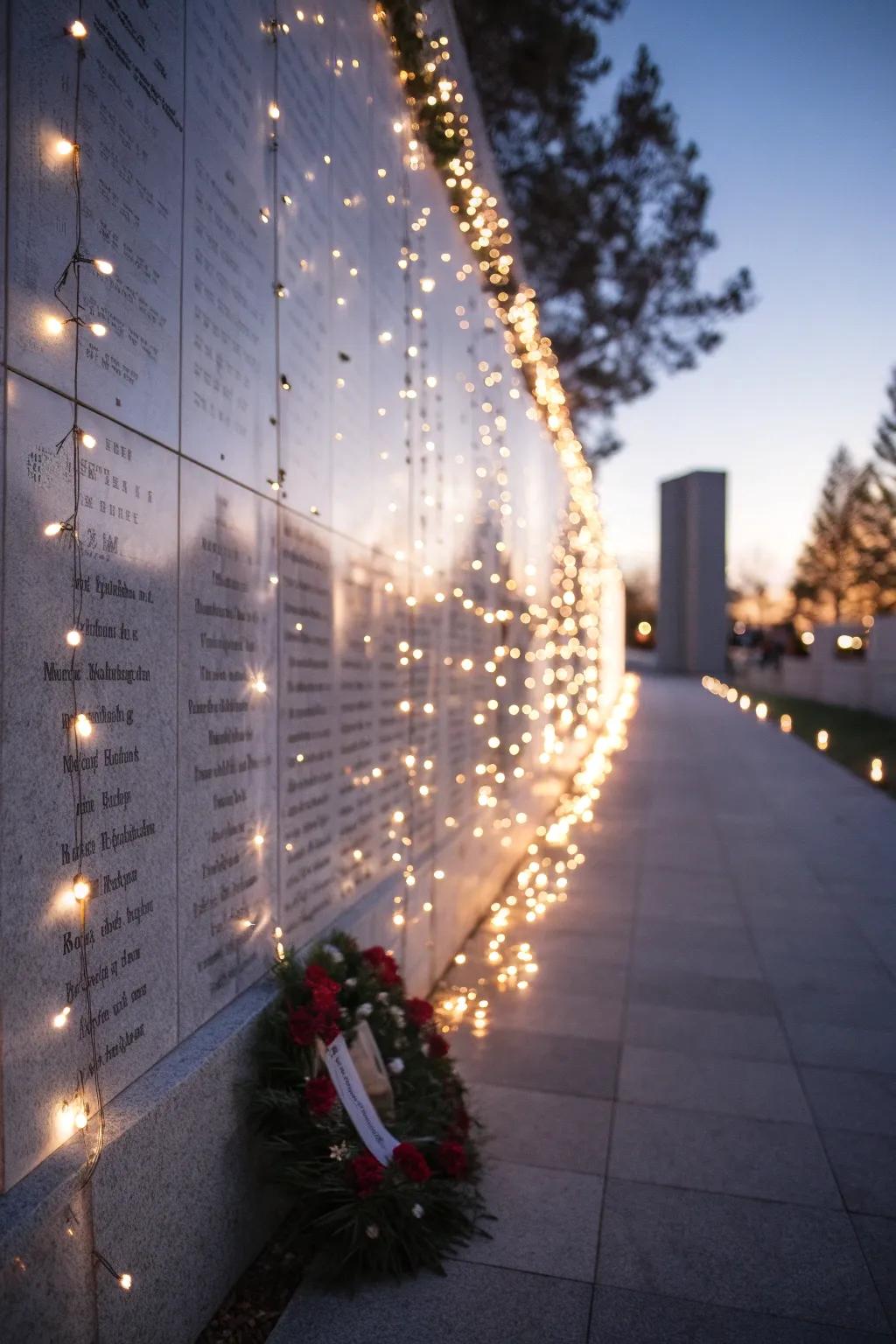 Ethereal lights casting a cozy luminescence across a heartfelt remembrance display.