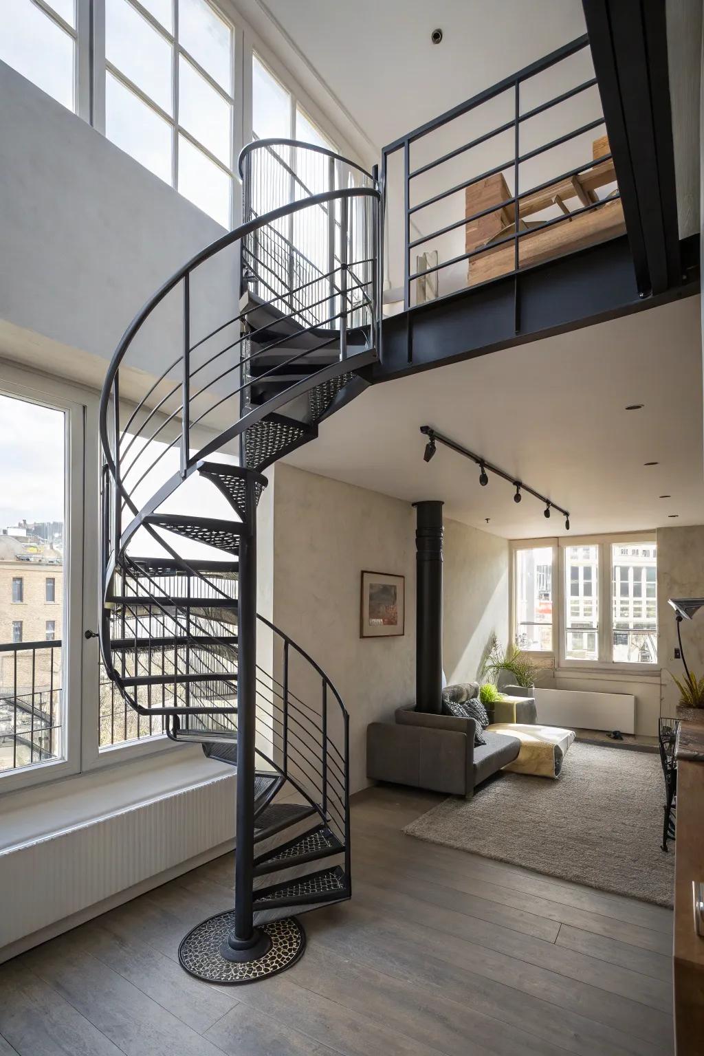 Optimize design in minimal space using a winding stairway.