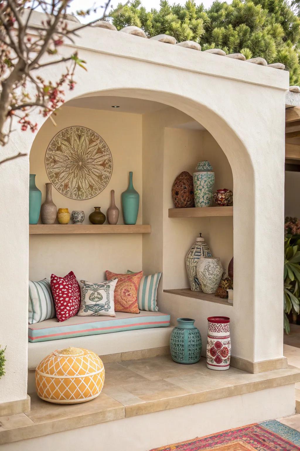 Incorporate a splash of color within your neutral alcove for a trendy upgrade.