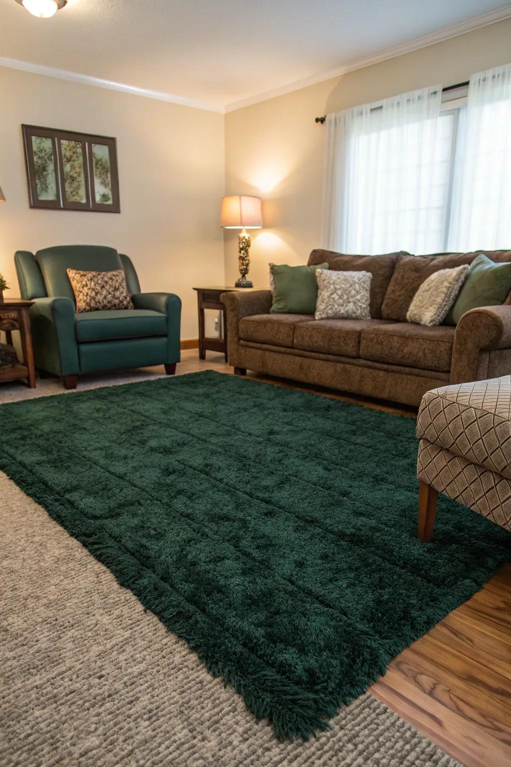 A textured rug adds depth and warmth to a modern living room.