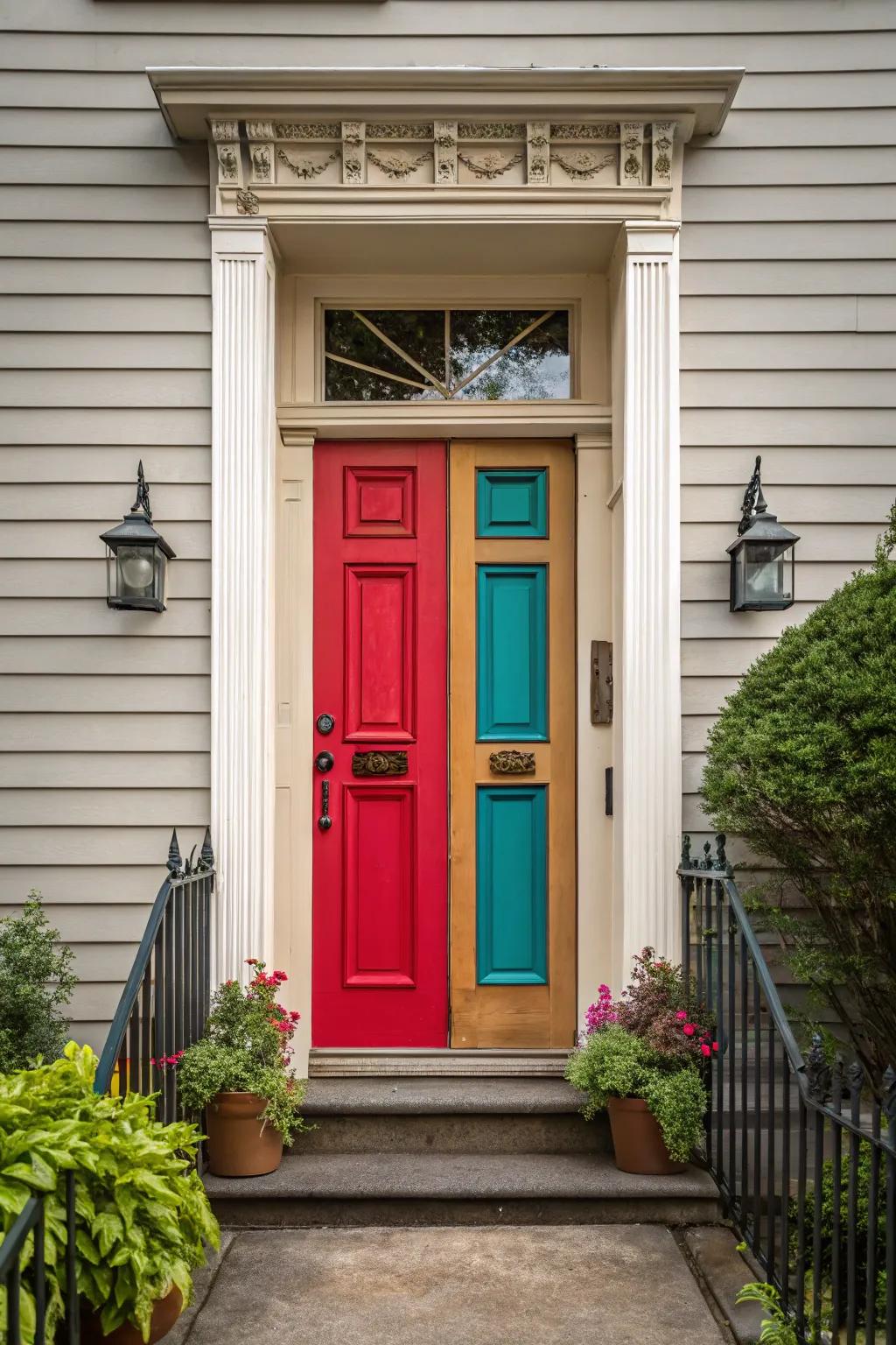 Craft a captivating portal with contrasting door hues.
