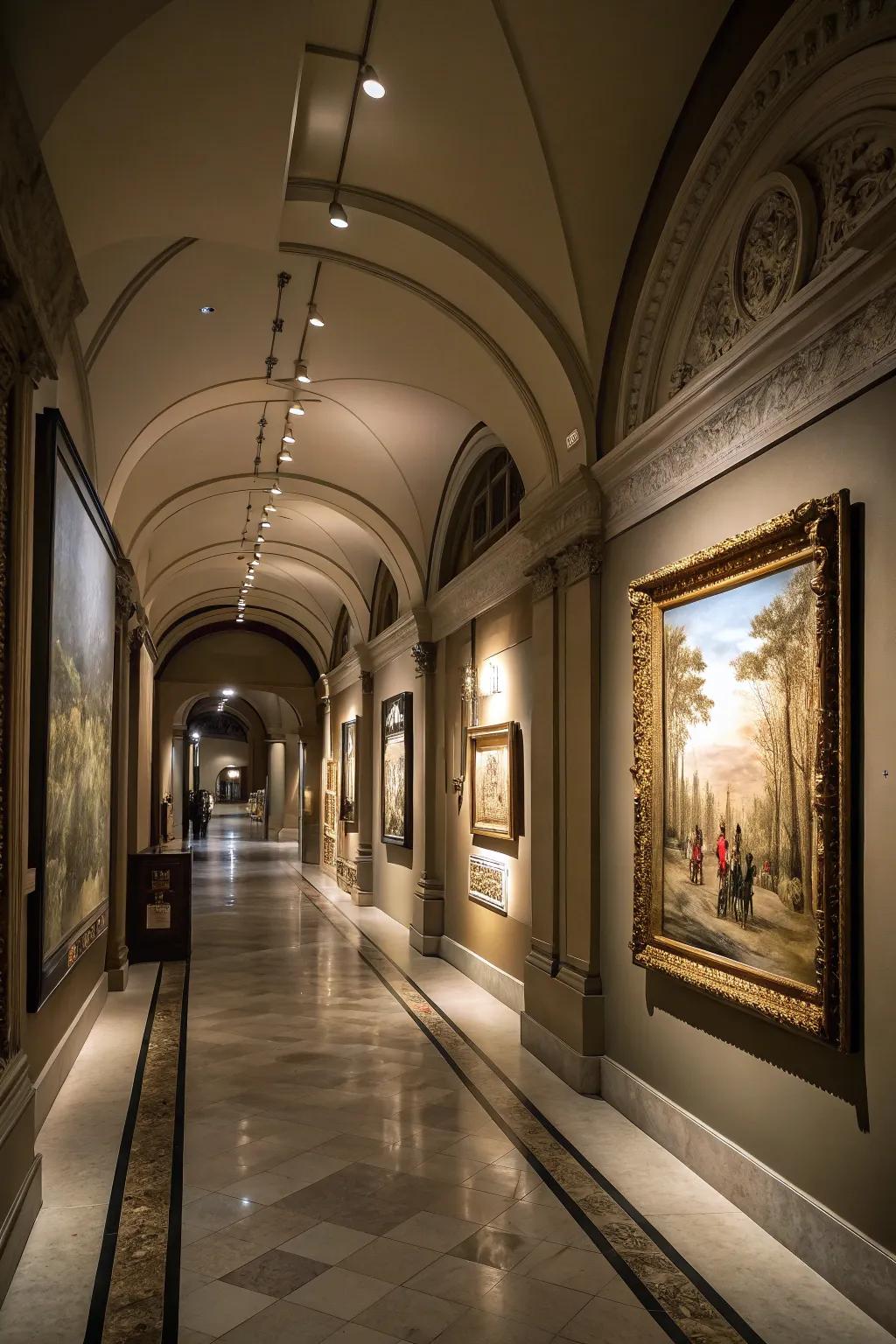 Spotlights transform your hallway into an intimate gallery space.