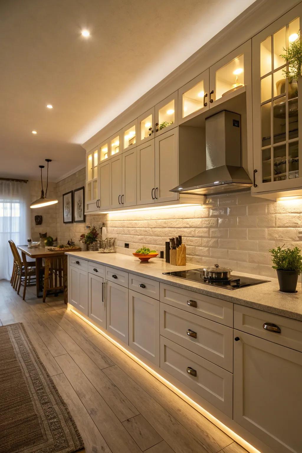 Integrated lighting adding warmth and functionality.