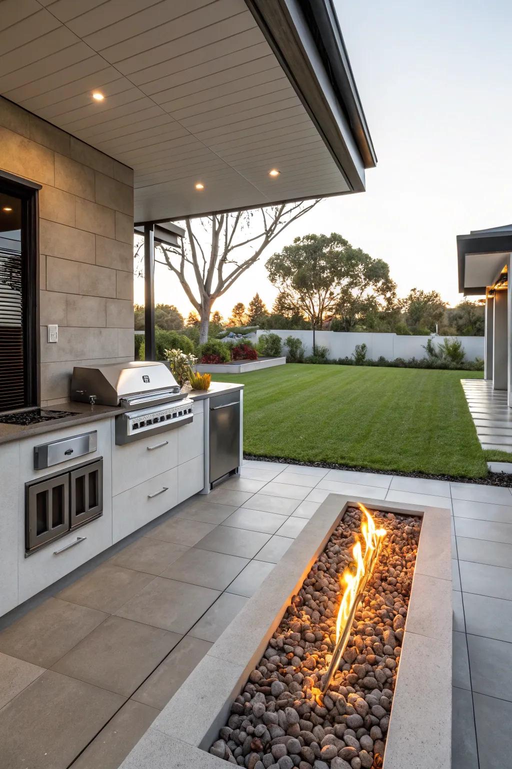 A cozy fire pit that adds warmth and ambiance to outdoor gatherings.