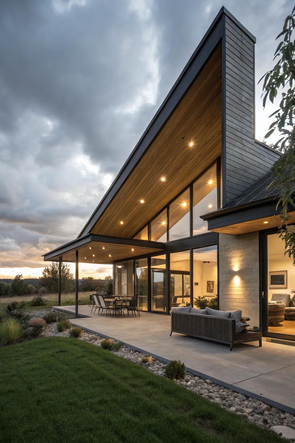 Roof overhangs append drama and utility to contemporary residences.