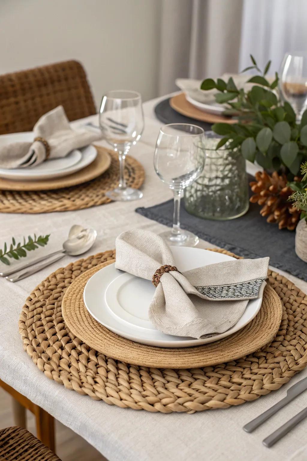 Stratified textures yield an engaging and welcoming table arrangement.