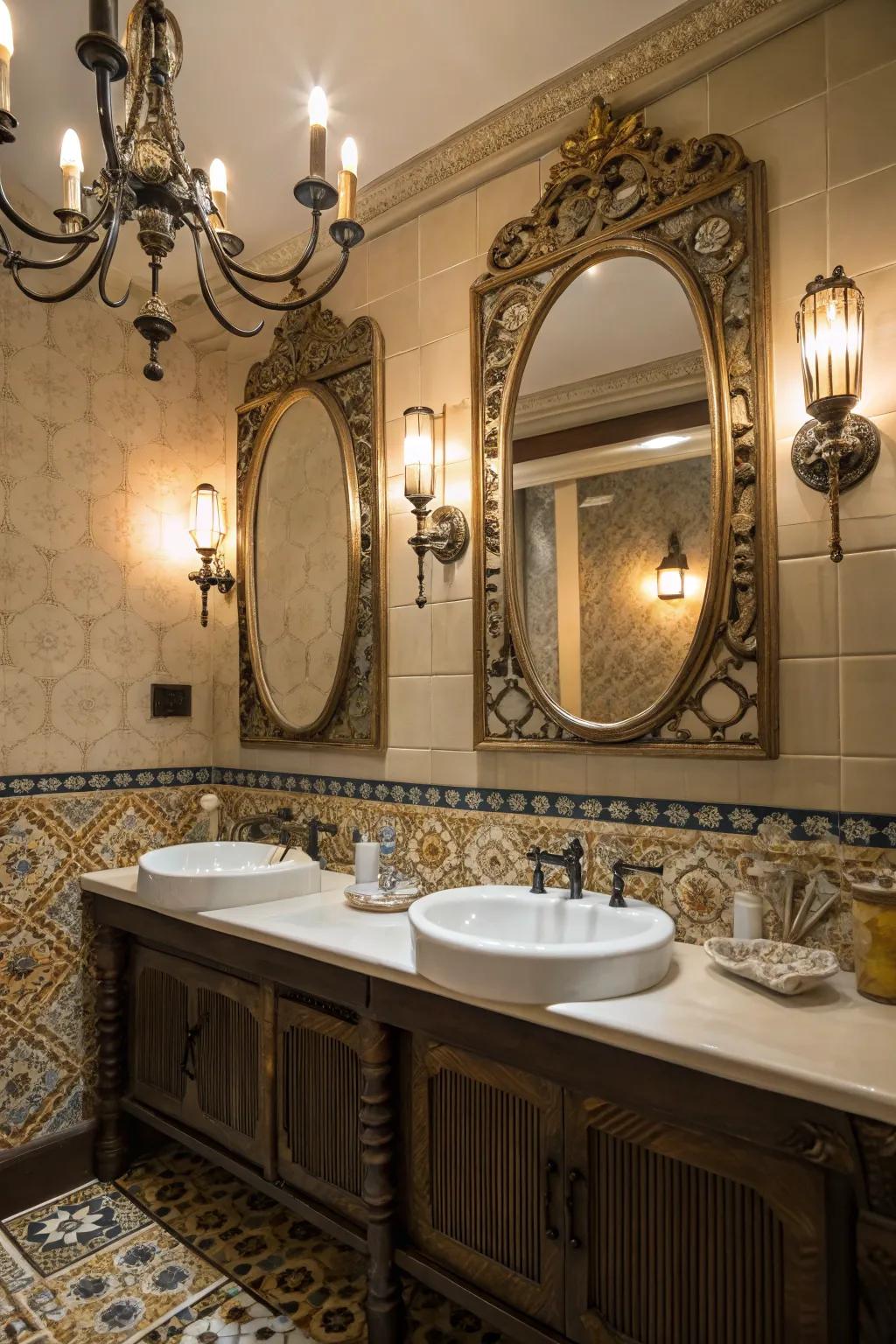 Timeless fixtures evoking a bygone period.