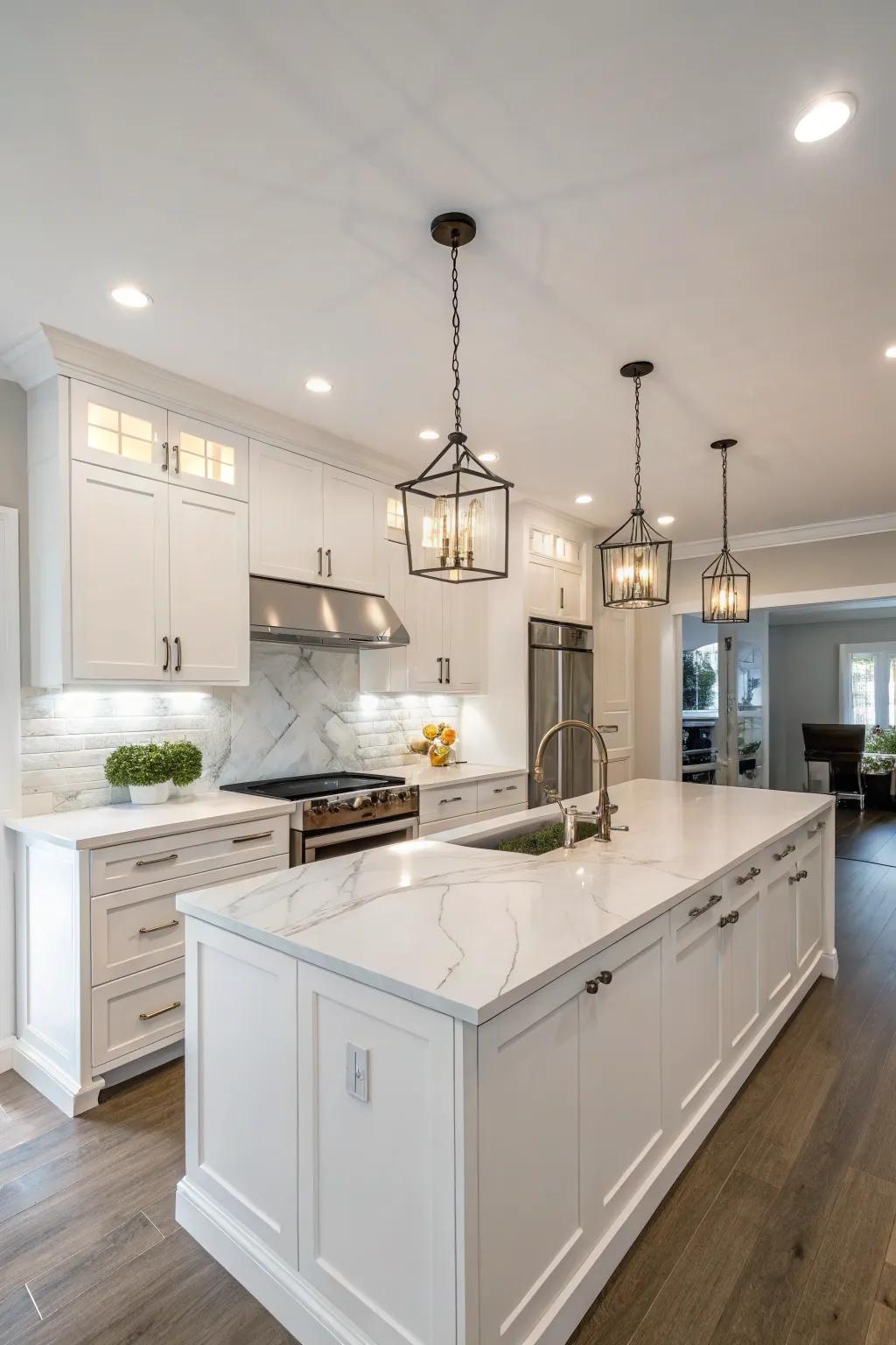 Strategic lighting brings out the kitchen's best features.