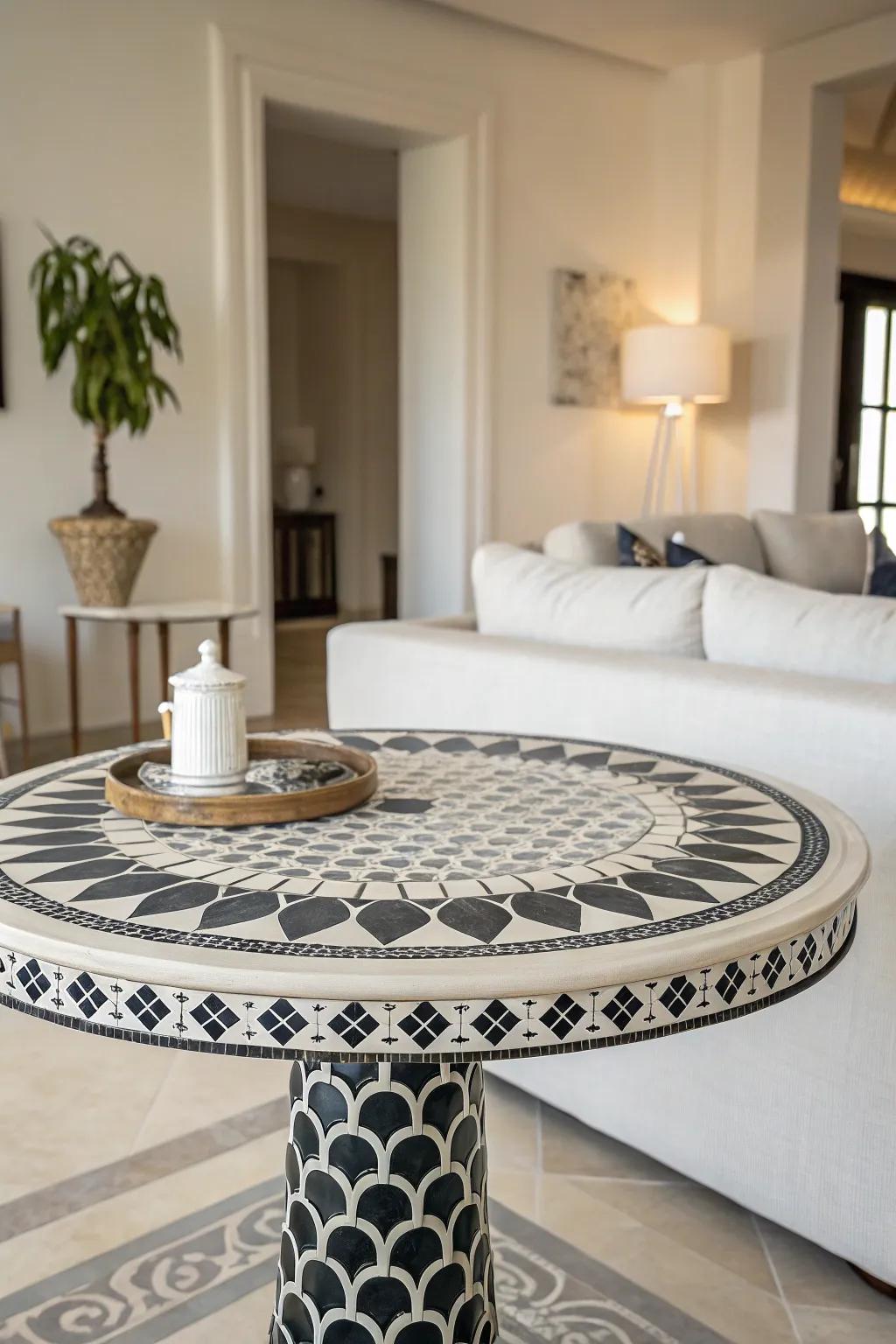 Elegant monochrome mosaics deliver a sophisticated accent to any aesthetic.