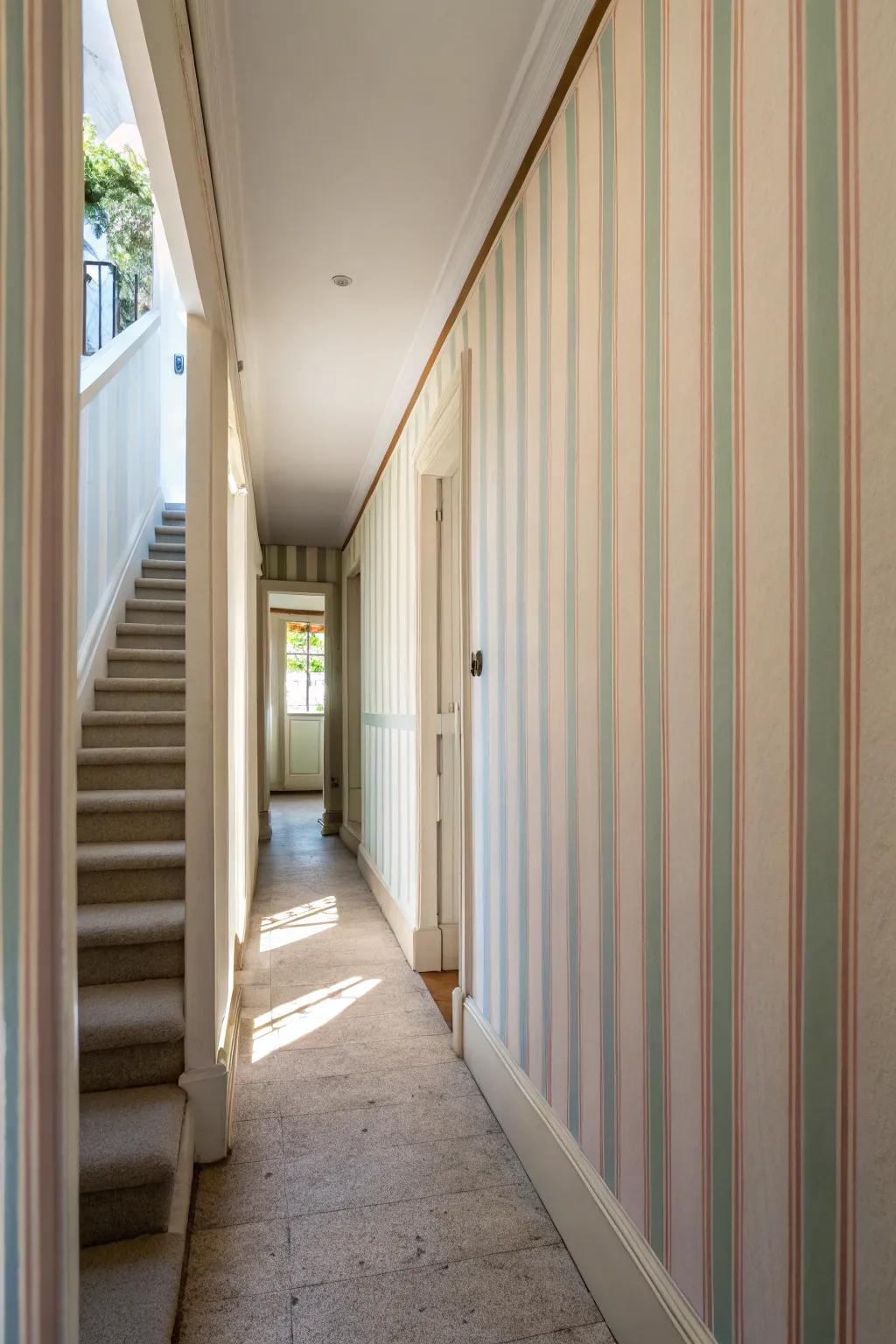 Upright stripes can provide a constricted passageway with a statuesque, more elegant presence.