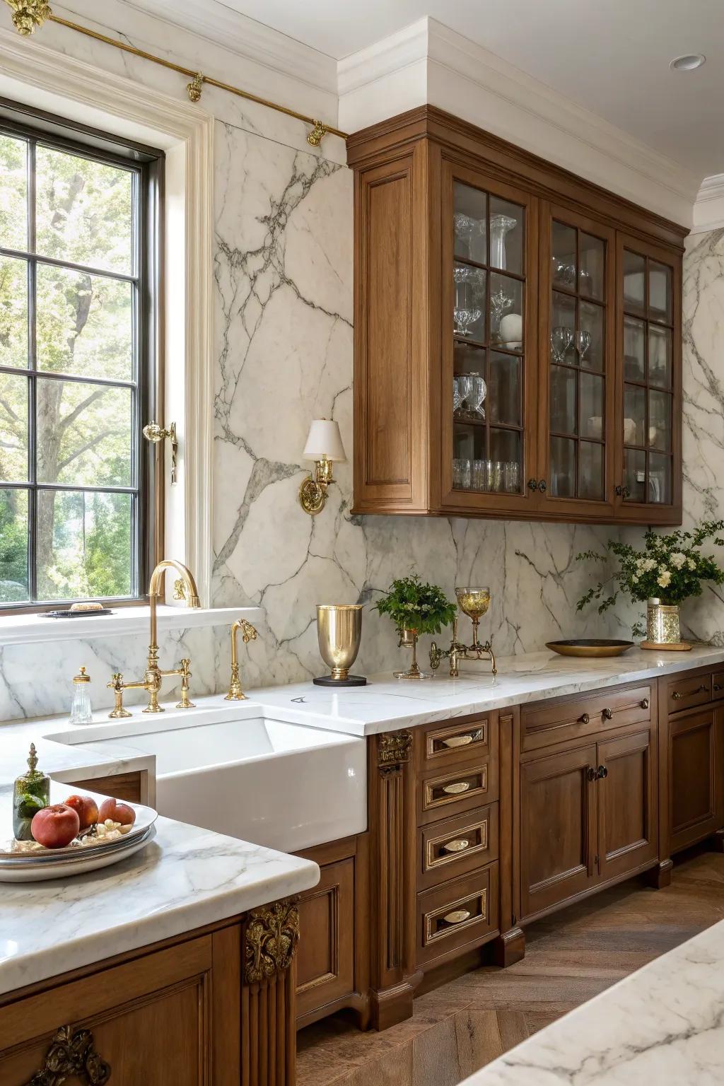 Sculpted stone tiles offer sumptuous and classic sophistication to culinary spaces.