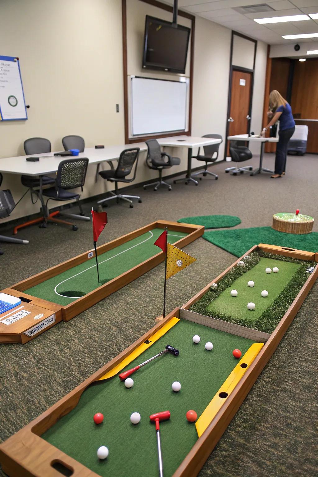 Meeting spaces evolve into fields for inventive mini golf.