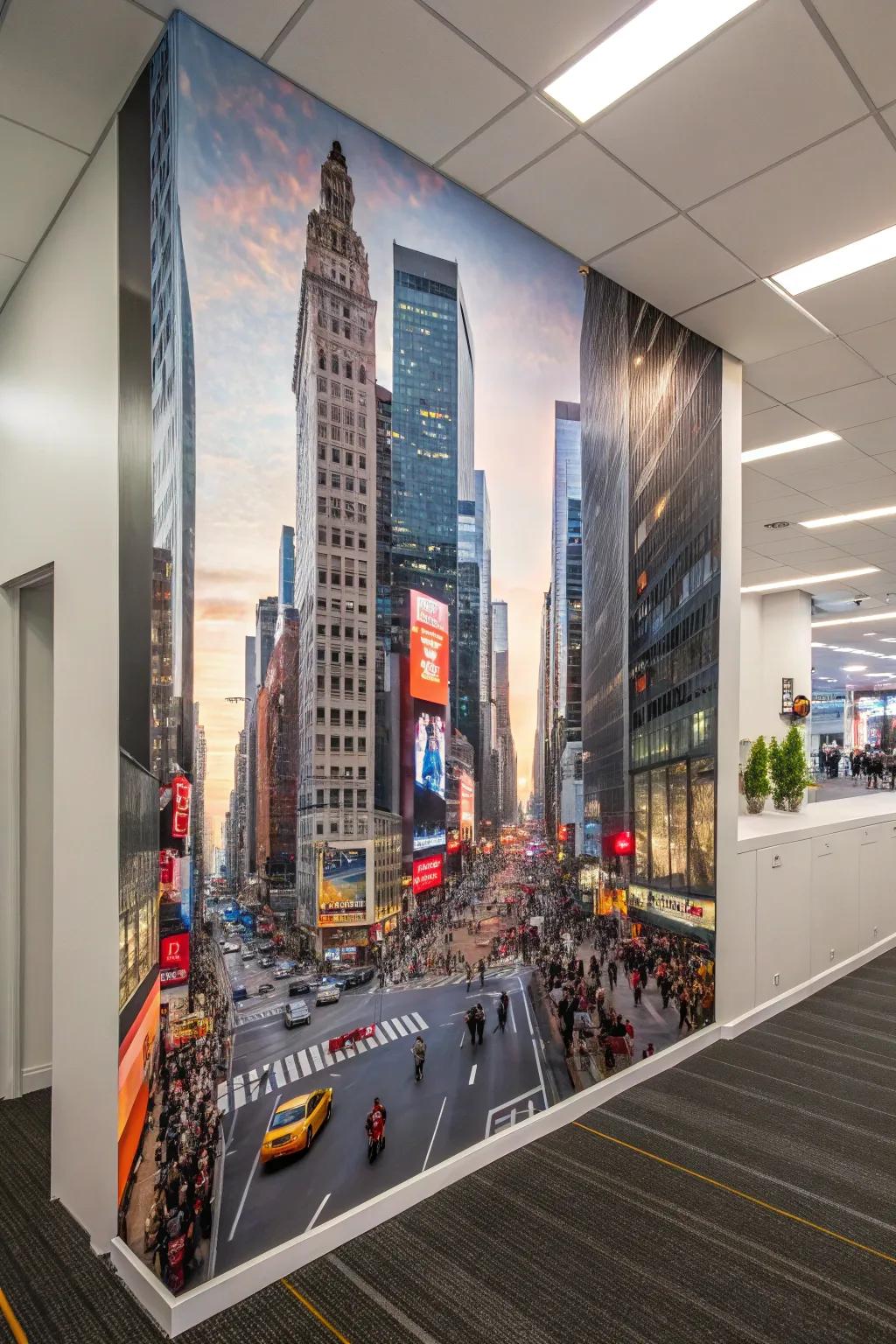 Inject vitality into your office environment through an urban cityscape covering.
