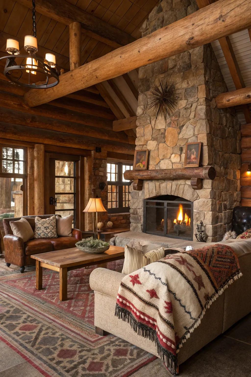 A lodge interior featuring a natural color scheme and comfortable furnishings.
