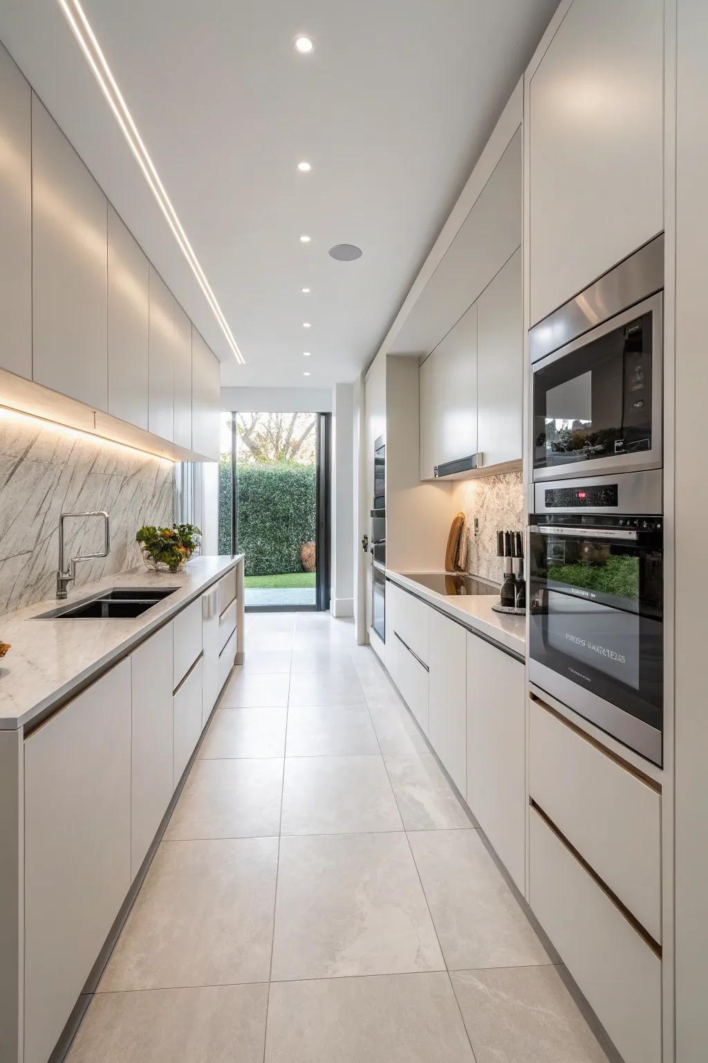 Concealed appliances in a kitchen for a harmonious design.