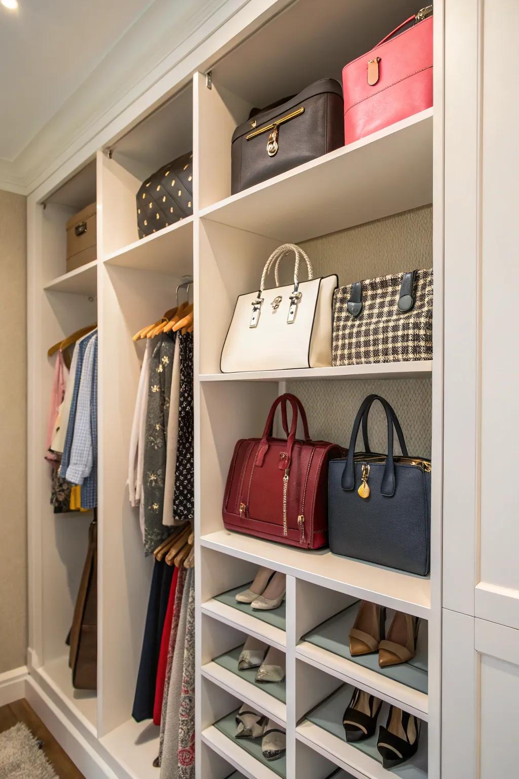 Cubbies offer individual compartments for each handbag, ensuring they remain in perfect condition.