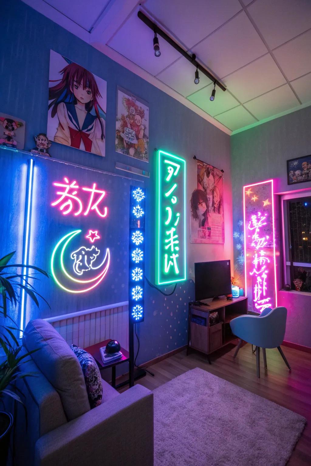Establish the ambiance via brilliant anime-inspired lighting.
