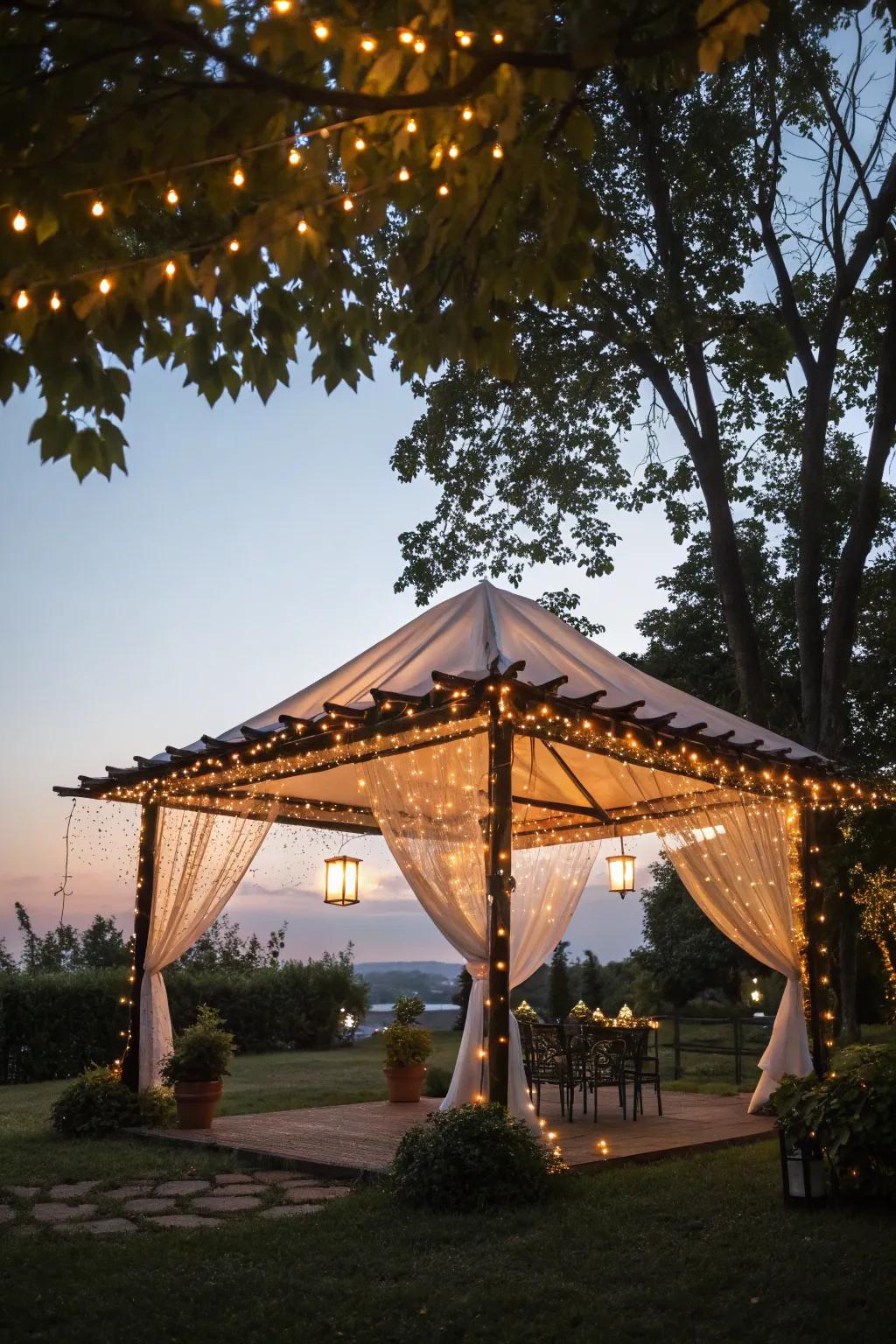 Fairy lights transmute your canopy into a sparkling wonderland.