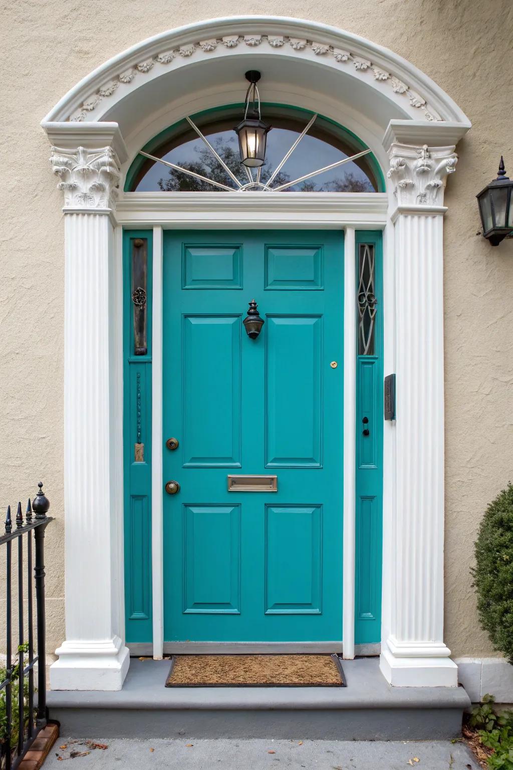 A vividly hued portal can function as a remarkable centerpiece for your entryway.