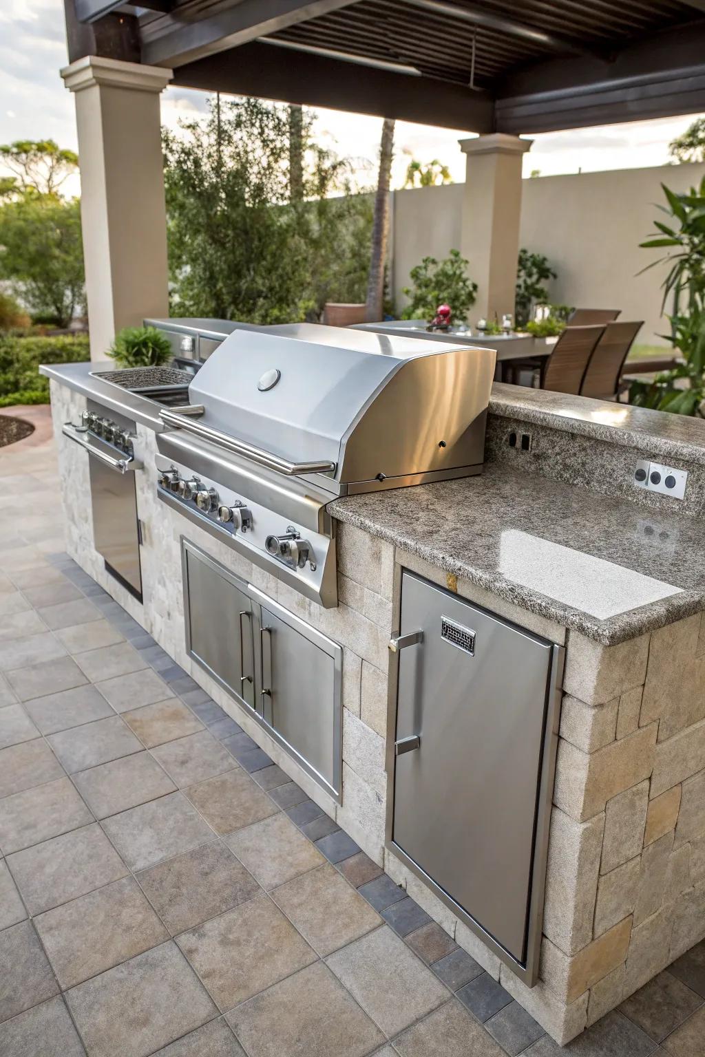 A sleek integrated BBQ center perfect for social occasions.