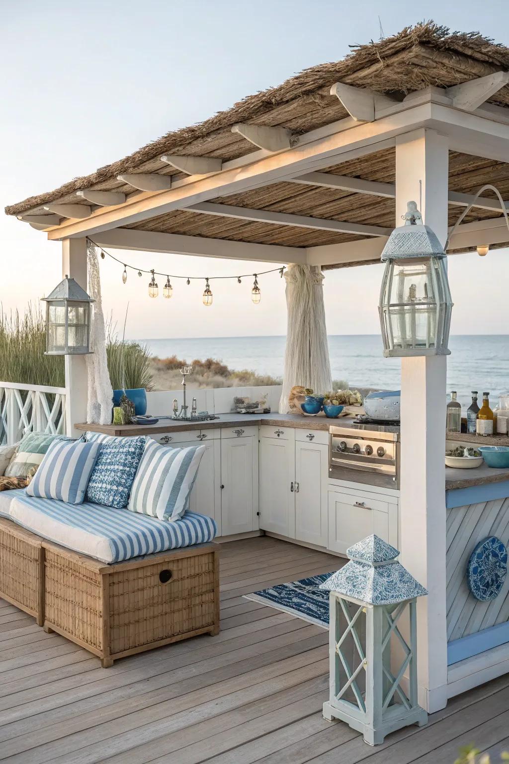 Sense the ocean breeze with a coastal hideaway outdoor cooking gazebo.