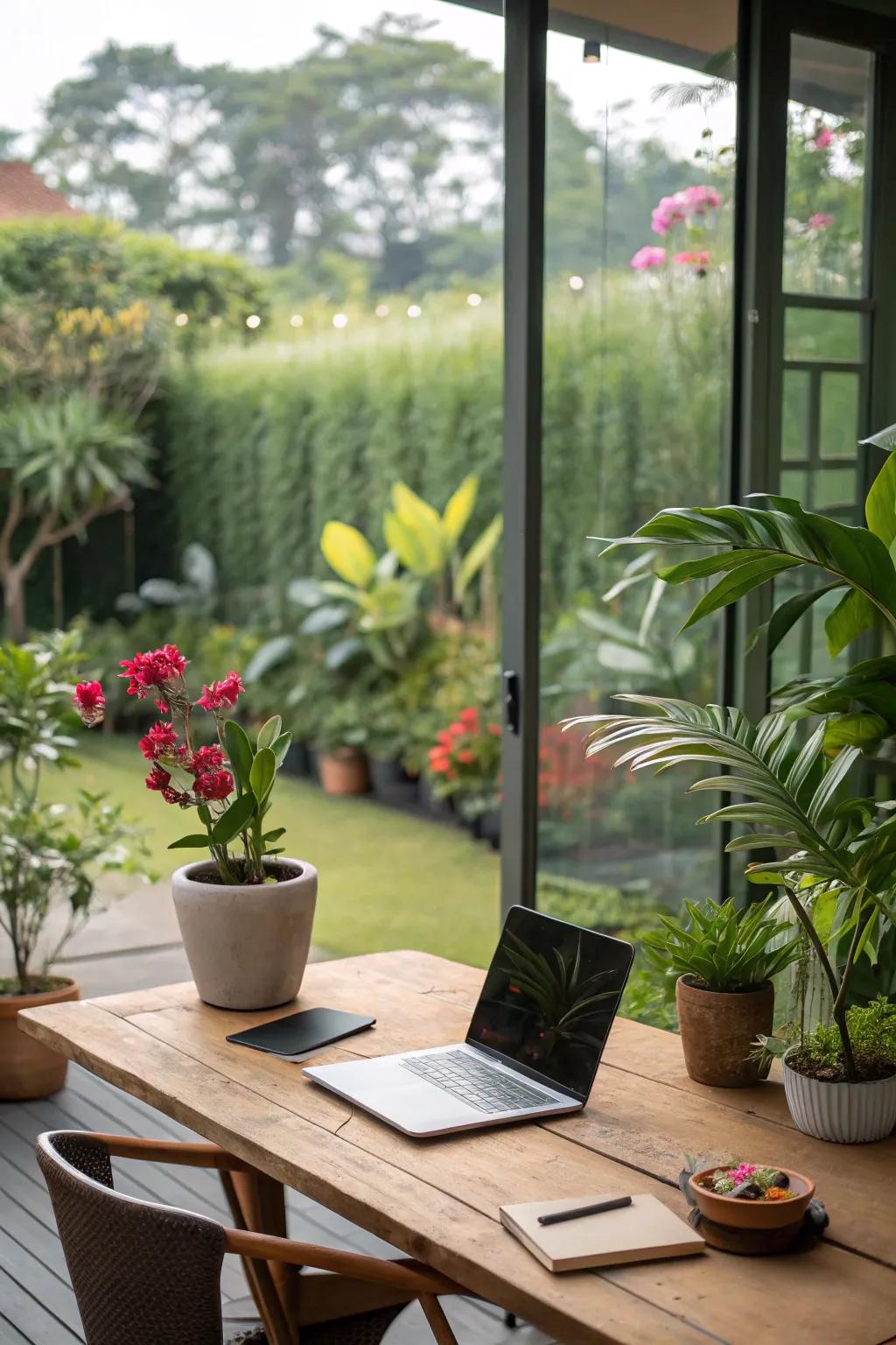 Rich greenery enhances the tranquil atmosphere of your outdoor office.