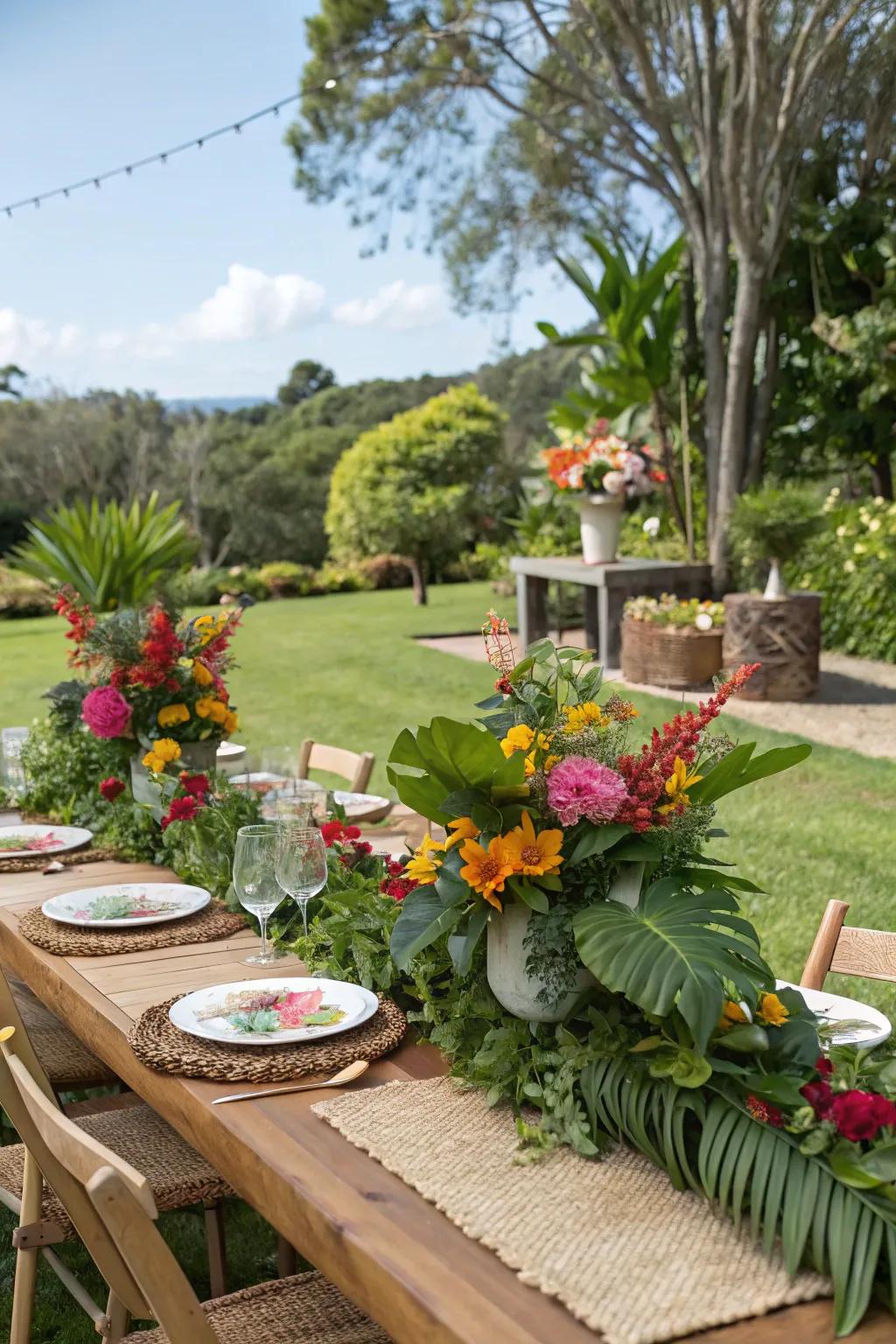 Abundant botanical centerpieces contribute nature's splendor to the table.