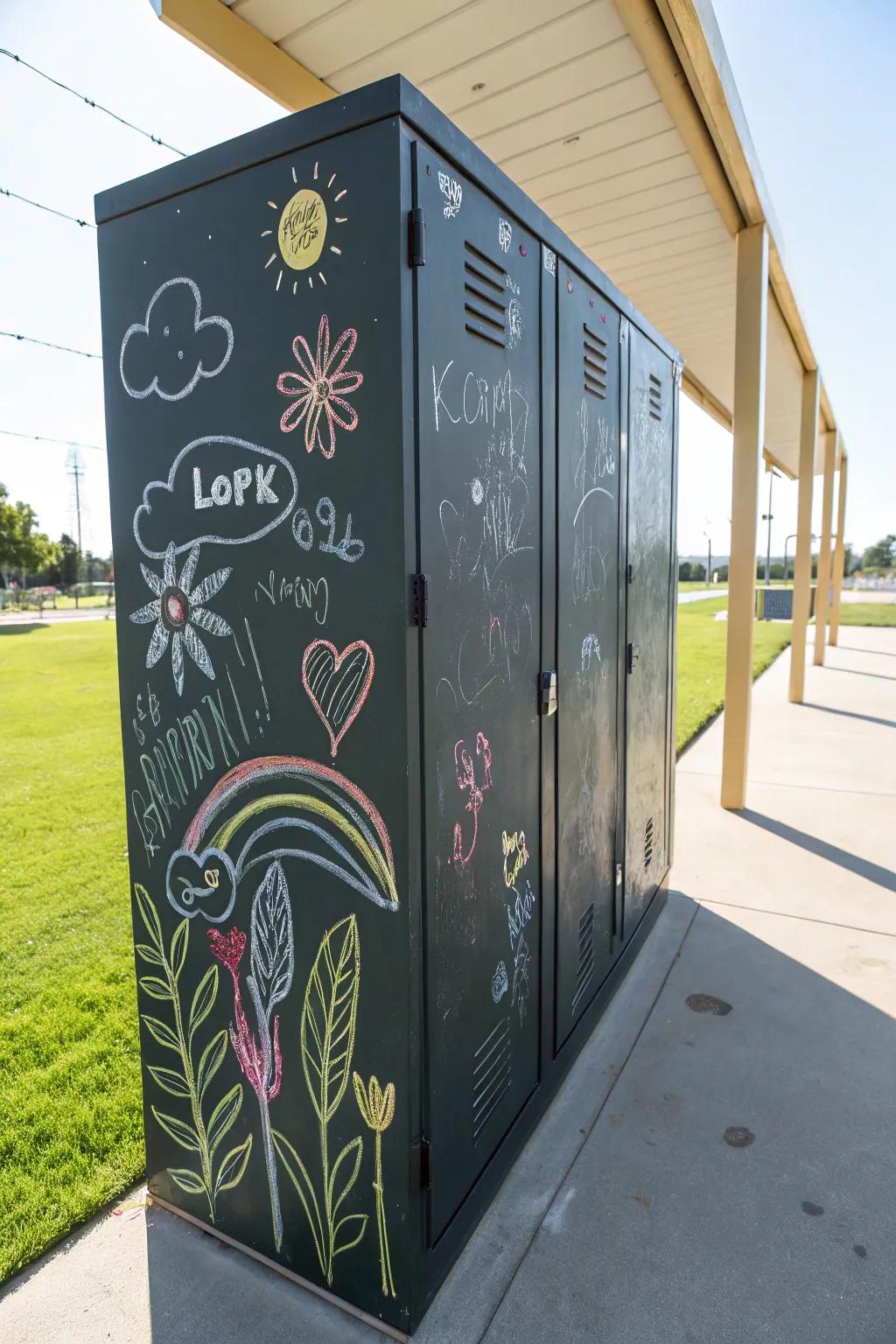 Communicate your thoughts via a storage unit entryway coated in writing board paint.