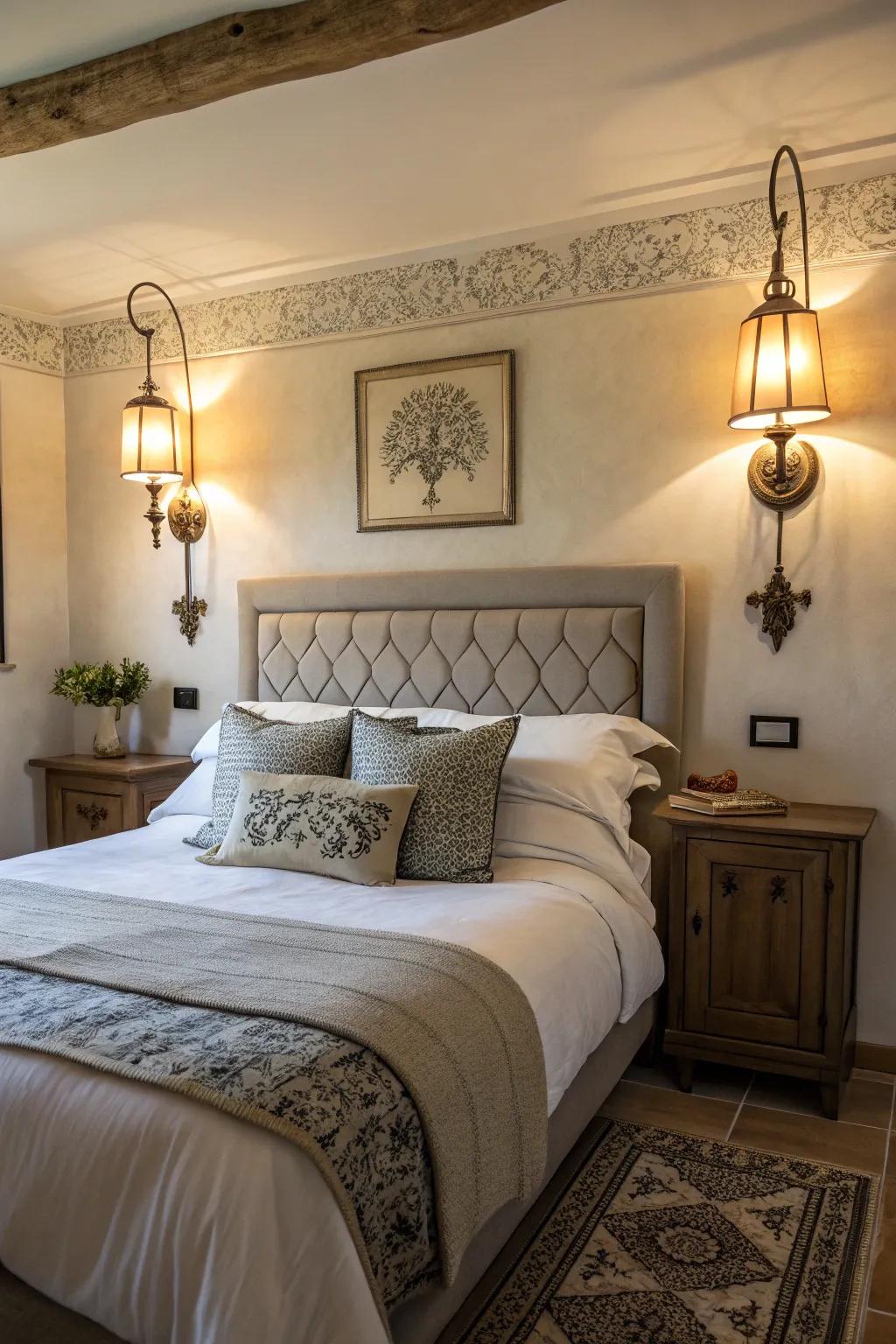 Wall-mounted lights establish symmetry and equilibrium.