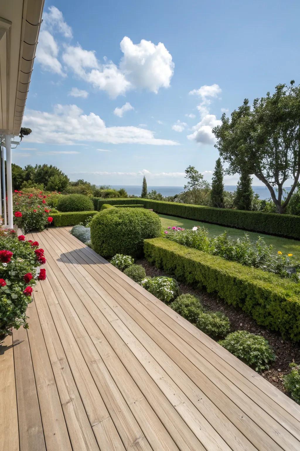 A deck coated in natural wood tones, exhibiting the exquisite grain of the timber.