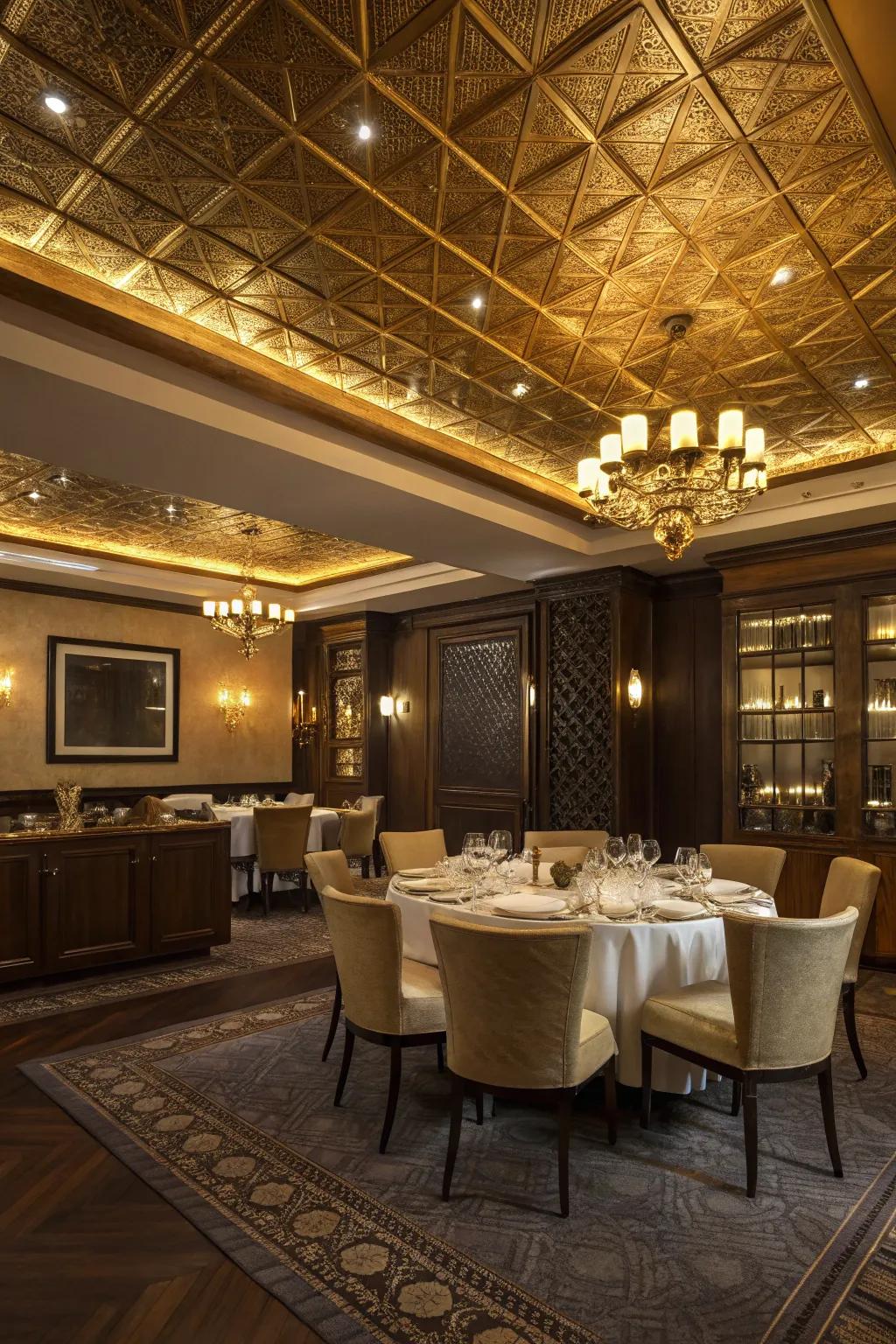Metallic applications introduce a sumptuous shimmer to your dining space.