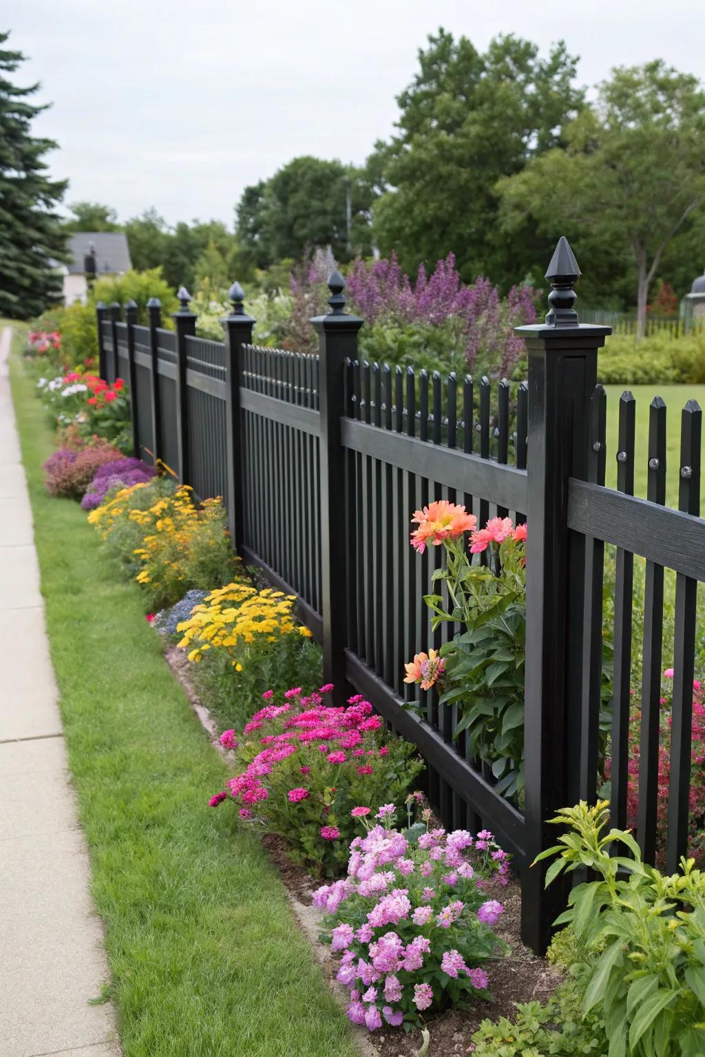A striking obsidian picket fence, manifesting a modern visual effect.