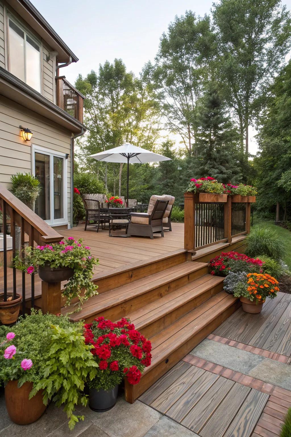Wooden steps offer a comforting, rustic essence.
