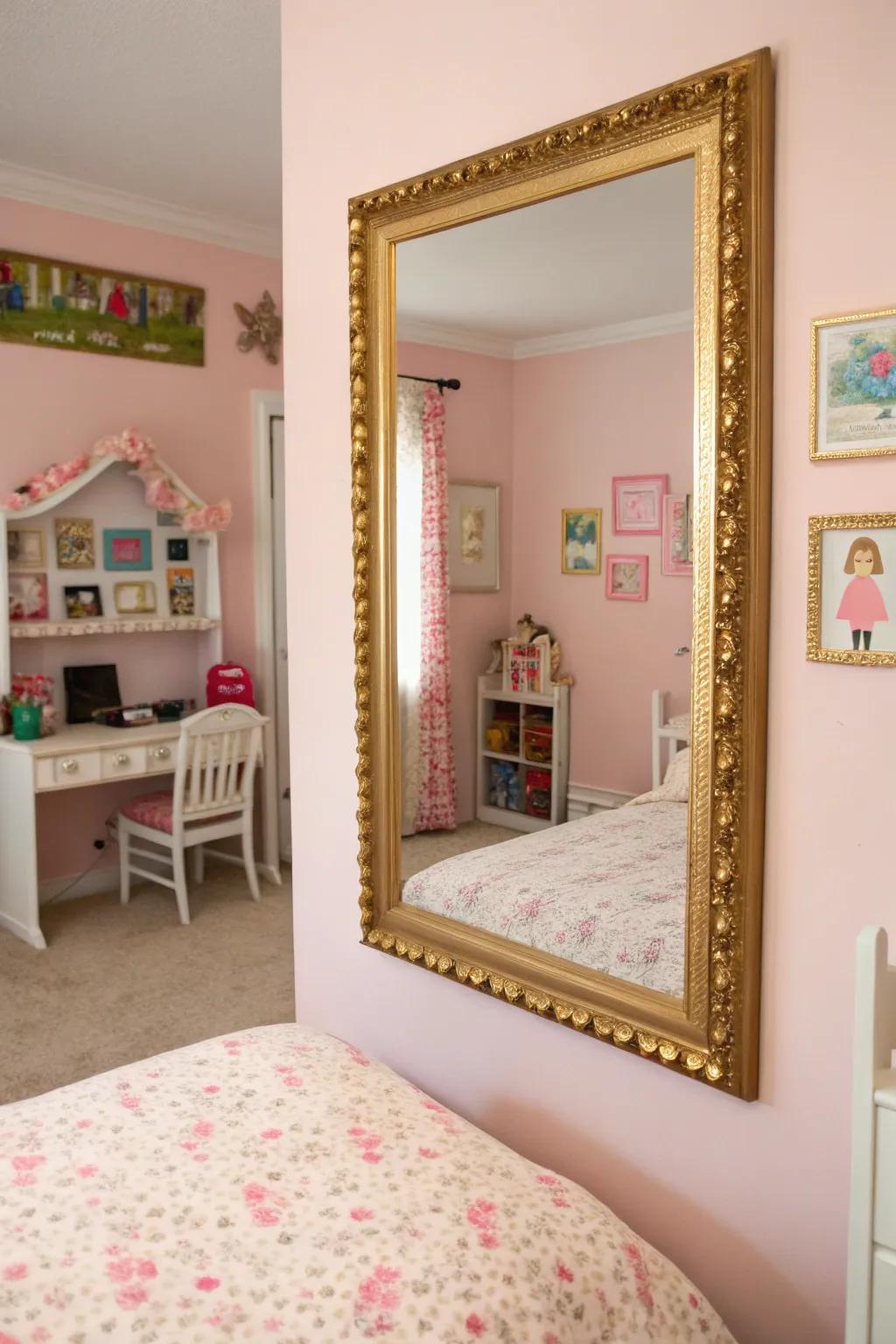 Gilded mirrors amplify both brightness and sophistication in the decor.