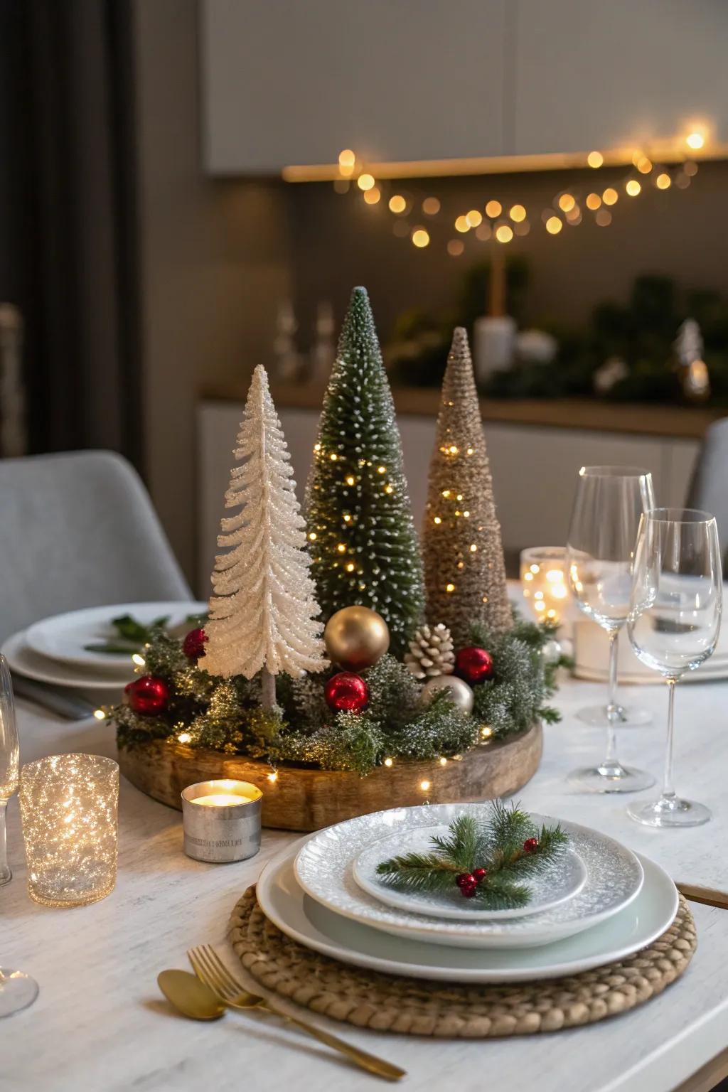Small-scale fir exhibits incorporate a festive sensation to your dining area.