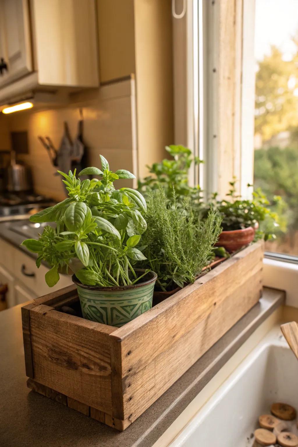 A practical and aromatic handmade herb box for mom's cooking adventures.