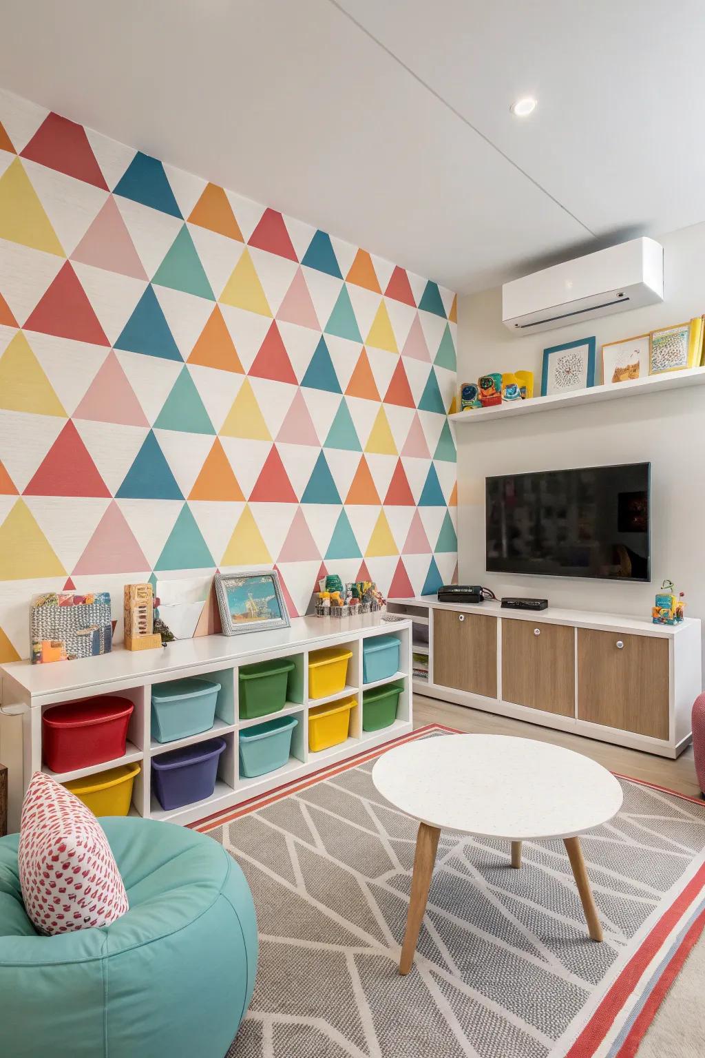 Geometric patterns bring dynamic energy to a playroom.