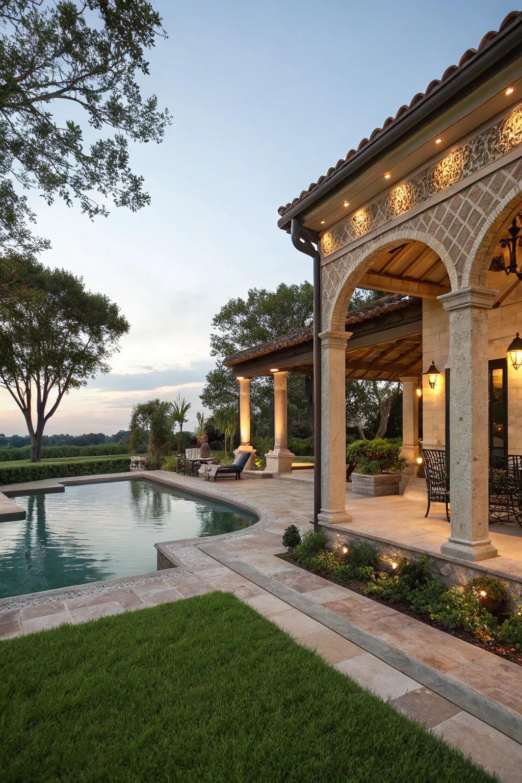 Accent lighting emphasizes the beauty of your pool's surroundings.